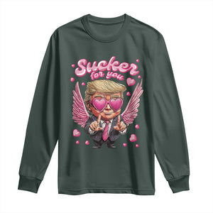 Funny Cupid Trump Valentine's Day Long Sleeve Shirt Sucker For You Cupid Hearts TS11 Dark Forest Green Print Your Wear