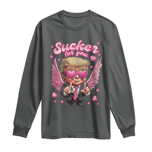 Funny Cupid Trump Valentine's Day Long Sleeve Shirt Sucker For You Cupid Hearts TS11 Dark Heather Print Your Wear