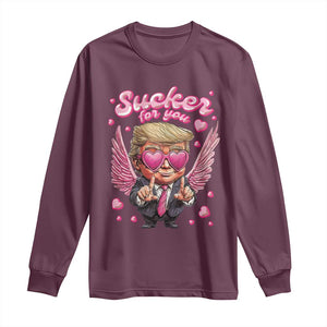 Funny Cupid Trump Valentine's Day Long Sleeve Shirt Sucker For You Cupid Hearts TS11 Maroon Print Your Wear