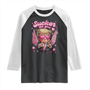 Funny Cupid Trump Valentine's Day Raglan Shirt Sucker For You Cupid Hearts TS11 Black White Print Your Wear