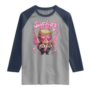 Funny Cupid Trump Valentine's Day Raglan Shirt Sucker For You Cupid Hearts TS11 Sport Gray Navy Print Your Wear