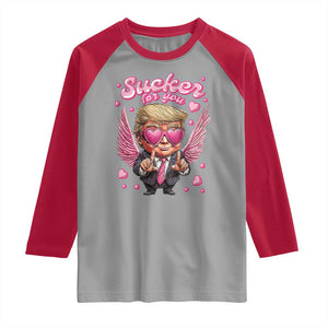 Funny Cupid Trump Valentine's Day Raglan Shirt Sucker For You Cupid Hearts TS11 Sport Gray Red Print Your Wear