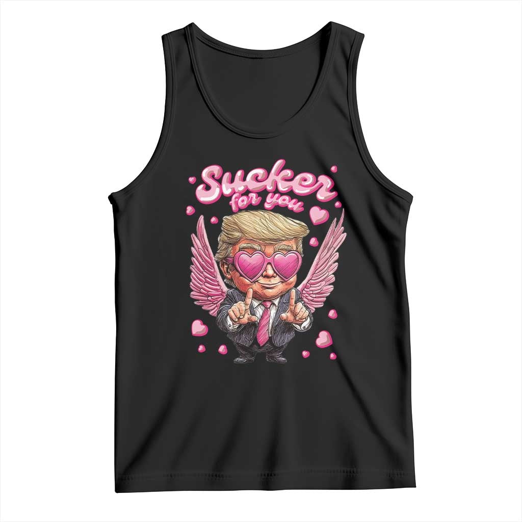 Funny Cupid Trump Valentine's Day Tank Top Sucker For You Cupid Hearts TS11 Black Print Your Wear