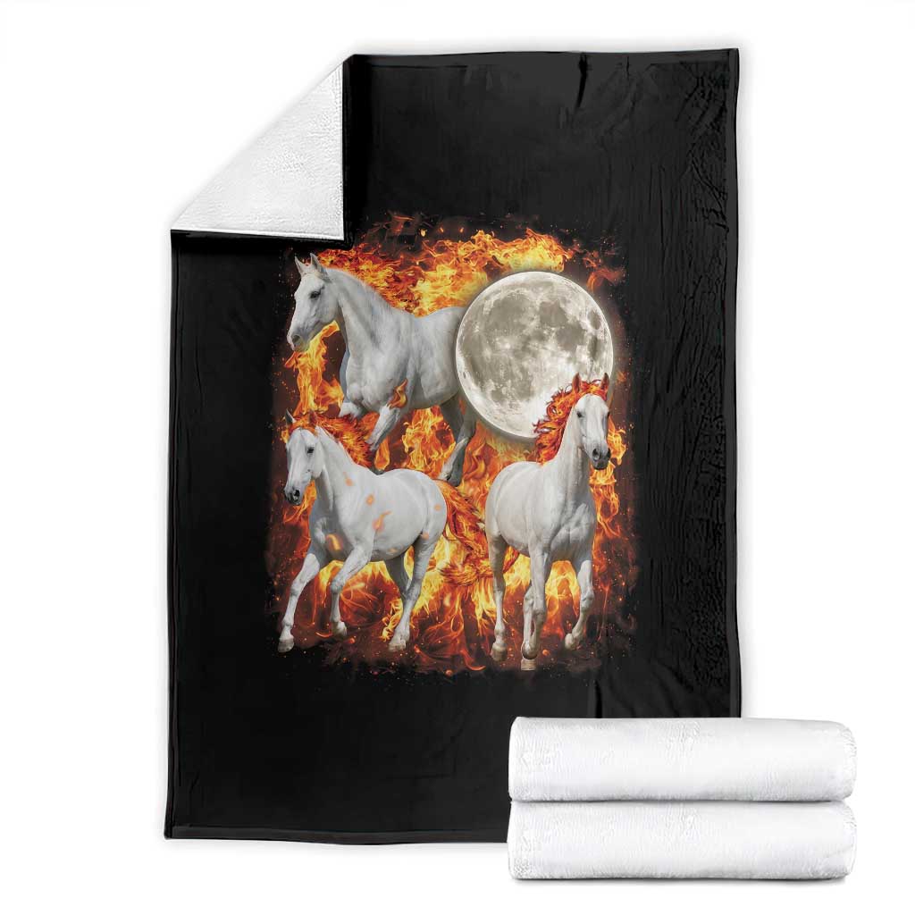 3 Fire Horses Moon Equestrian Throw Blanket Year Of The Fire Horse Joke TS11 Black Print Your Wear