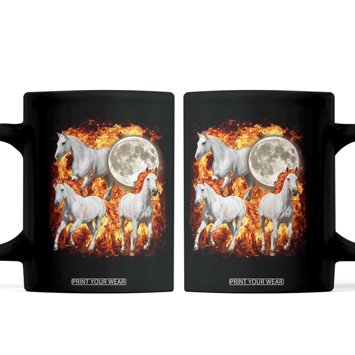 3 Fire Horses Moon Equestrian Coffee Mug Year Of The Fire Horse Joke TS11 Black Print Your Wear