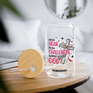 New Year New Challenges Same Great God Glass Can Christian New Year Eve TS11 Print Your Wear