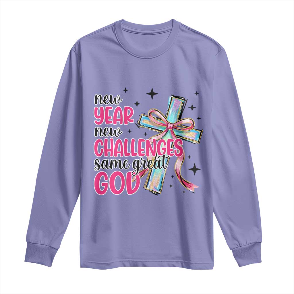 New Year New Challenges Same Great God Long Sleeve Shirt Christian New Year Eve TS11 Violet Print Your Wear