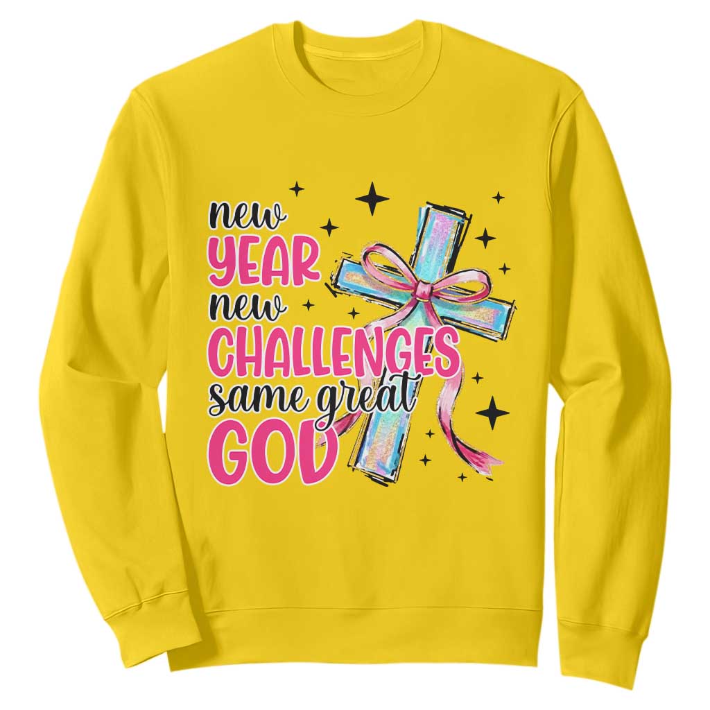 New Year New Challenges Same Great God Sweatshirt Christian New Year Eve TS11 Daisy Print Your Wear