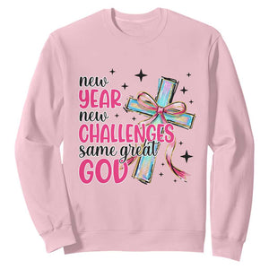 New Year New Challenges Same Great God Sweatshirt Christian New Year Eve TS11 Light Pink Print Your Wear