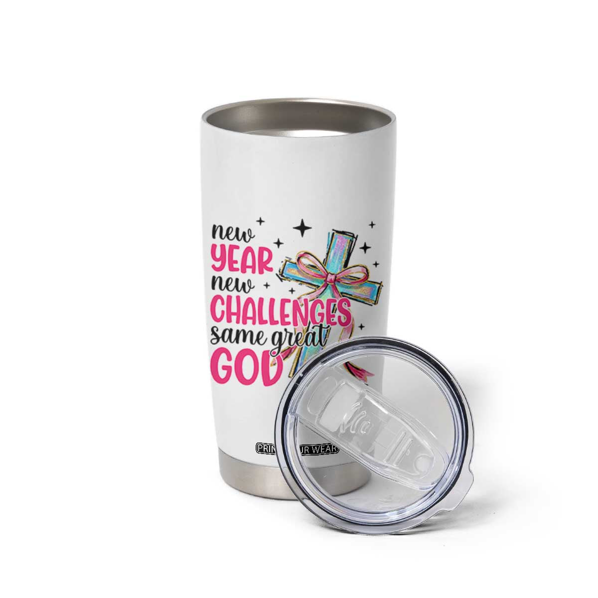 New Year New Challenges Same Great God Tumbler Cup Christian New Year Eve TS11 Print Your Wear