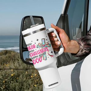 New Year New Challenges Same Great God Tumbler With Handle Christian New Year Eve TS11 Print Your Wear