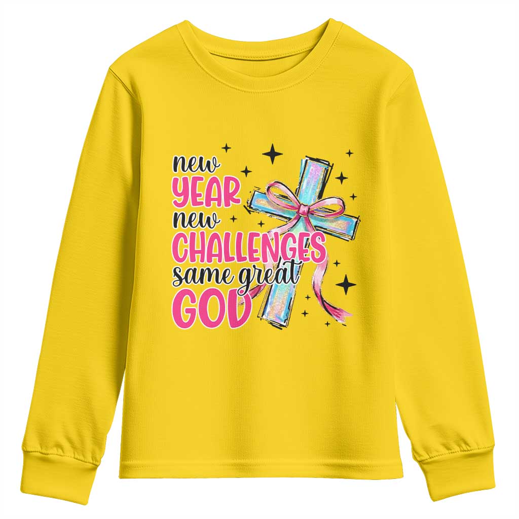 New Year New Challenges Same Great God Youth Sweatshirt Christian New Year Eve TS11 Daisy Print Your Wear
