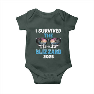 Funny I Survived The Florida Blizzarad Baby Onesie Snow Sunglasses TS11 Dark Forest Green Print Your Wear