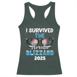 Funny I Survived The Florida Blizzarad Racerback Tank Top Snow Sunglasses TS11 Dark Forest Green Print Your Wear