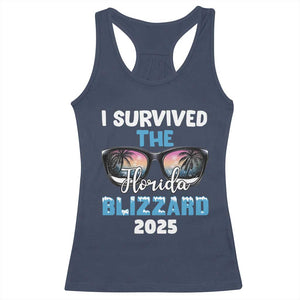 Funny I Survived The Florida Blizzarad Racerback Tank Top Snow Sunglasses TS11 Navy Print Your Wear