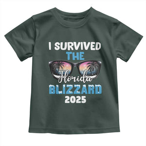 Funny I Survived The Florida Blizzarad Toddler T Shirt Snow Sunglasses TS11 Dark Forest Green Print Your Wear