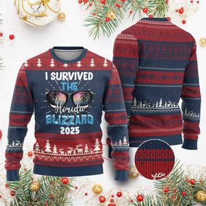 Funny I Survived The Florida Blizzarad Knit Sweatshirt Snow Sunglasses TS11 Burgundy Print Your Wear