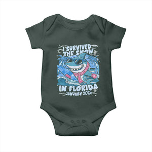 Funny I Survived The Snow In Florida 2025 Baby Onesie Shark TS11 Dark Forest Green Print Your Wear