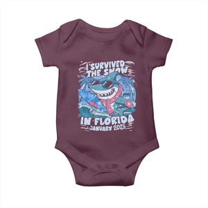 Funny I Survived The Snow In Florida 2025 Baby Onesie Shark TS11 Maroon Print Your Wear