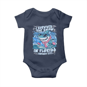 Funny I Survived The Snow In Florida 2025 Baby Onesie Shark TS11 Navy Print Your Wear