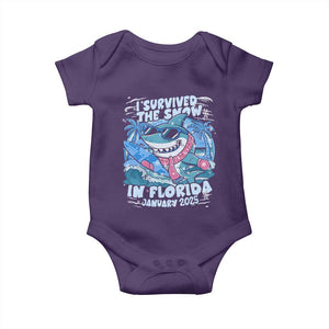 Funny I Survived The Snow In Florida 2025 Baby Onesie Shark TS11 Purple Print Your Wear