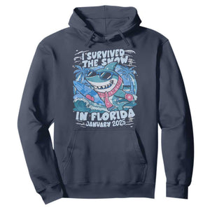 Funny I Survived The Snow In Florida 2025 Hoodie Shark TS11 Navy Print Your Wear