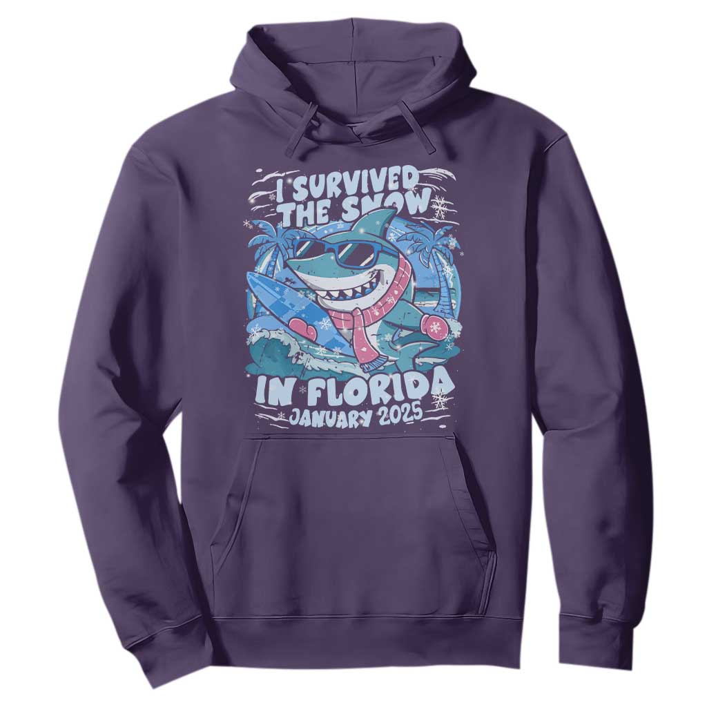Funny I Survived The Snow In Florida 2025 Hoodie Shark TS11 Purple Print Your Wear