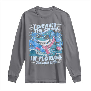 Funny I Survived The Snow In Florida 2025 Long Sleeve Shirt Shark TS11 Charcoal Print Your Wear