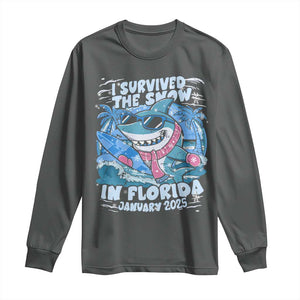 Funny I Survived The Snow In Florida 2025 Long Sleeve Shirt Shark TS11 Dark Heather Print Your Wear