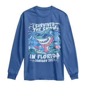 Funny I Survived The Snow In Florida 2025 Long Sleeve Shirt Shark TS11 Royal Blue Print Your Wear