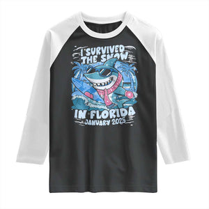 Funny I Survived The Snow In Florida 2025 Raglan Shirt Shark TS11 Black White Print Your Wear