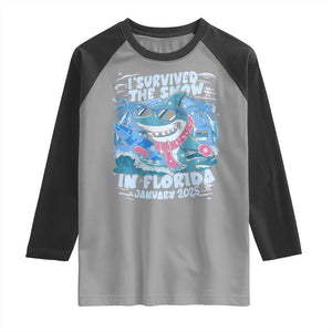 Funny I Survived The Snow In Florida 2025 Raglan Shirt Shark TS11 Sport Gray Black Print Your Wear