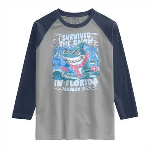 Funny I Survived The Snow In Florida 2025 Raglan Shirt Shark TS11 Sport Gray Navy Print Your Wear