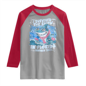 Funny I Survived The Snow In Florida 2025 Raglan Shirt Shark TS11 Sport Gray Red Print Your Wear