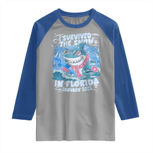 Funny I Survived The Snow In Florida 2025 Raglan Shirt Shark TS11 Sport Gray Royal Print Your Wear