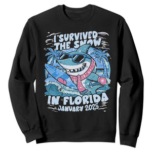 Funny I Survived The Snow In Florida 2025 Sweatshirt Shark TS11 Black Print Your Wear