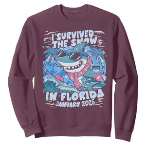 Funny I Survived The Snow In Florida 2025 Sweatshirt Shark TS11 Maroon Print Your Wear