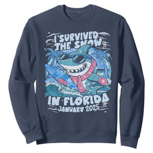 Funny I Survived The Snow In Florida 2025 Sweatshirt Shark TS11 Navy Print Your Wear