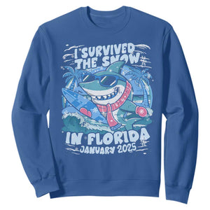 Funny I Survived The Snow In Florida 2025 Sweatshirt Shark TS11 Royal Blue Print Your Wear