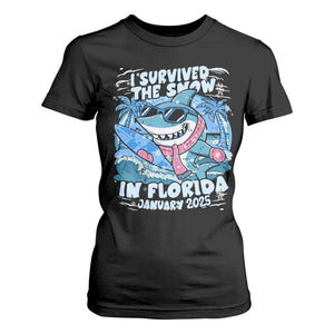 Funny I Survived The Snow In Florida 2025 T Shirt For Women Shark TS11 Black Print Your Wear