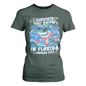 Funny I Survived The Snow In Florida 2025 T Shirt For Women Shark TS11 Dark Forest Green Print Your Wear