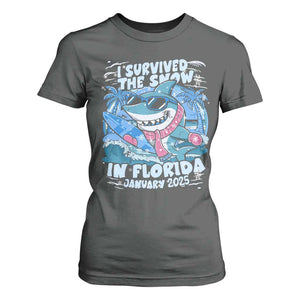 Funny I Survived The Snow In Florida 2025 T Shirt For Women Shark TS11 Dark Heather Print Your Wear