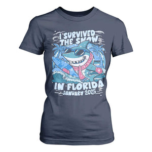 Funny I Survived The Snow In Florida 2025 T Shirt For Women Shark TS11 Navy Print Your Wear