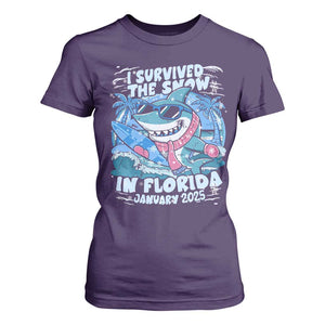 Funny I Survived The Snow In Florida 2025 T Shirt For Women Shark TS11 Purple Print Your Wear