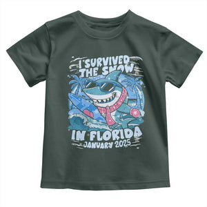 Funny I Survived The Snow In Florida 2025 Toddler T Shirt Shark TS11 Dark Forest Green Print Your Wear