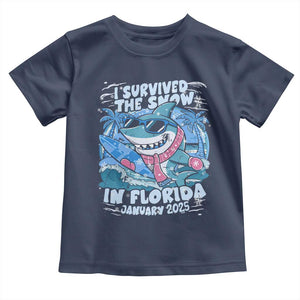 Funny I Survived The Snow In Florida 2025 Toddler T Shirt Shark TS11 Navy Print Your Wear