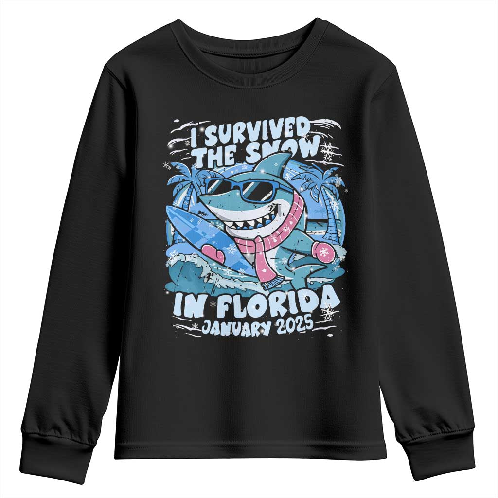 Funny I Survived The Snow In Florida 2025 Youth Sweatshirt Shark TS11 Black Print Your Wear
