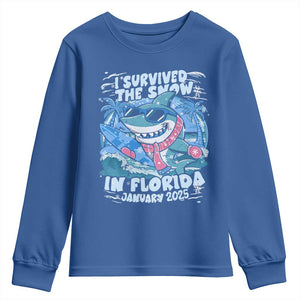 Funny I Survived The Snow In Florida 2025 Youth Sweatshirt Shark TS11 Royal Blue Print Your Wear