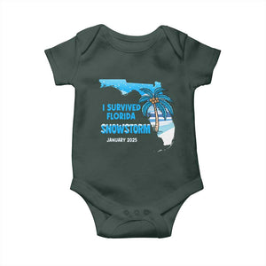 Funny I Survived Florida Snowstorm 2025 Baby Onesie Coconut Palm Tree TS11 Dark Forest Green Print Your Wear