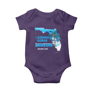 Funny I Survived Florida Snowstorm 2025 Baby Onesie Coconut Palm Tree TS11 Purple Print Your Wear